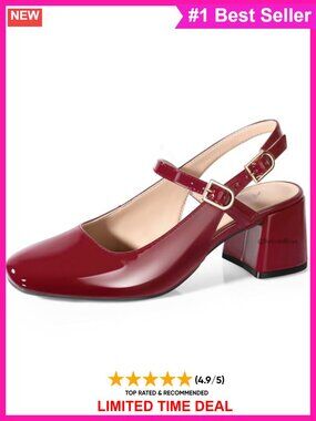 Mary Jane Slingback Chunky Low Heels Square Toe Dress Pumps